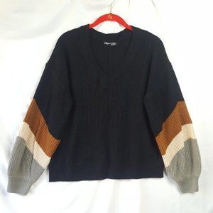 Women's SheIn Knit Crew Neck Sweater Size Large Black w/ Earth Tone Long Sleeves